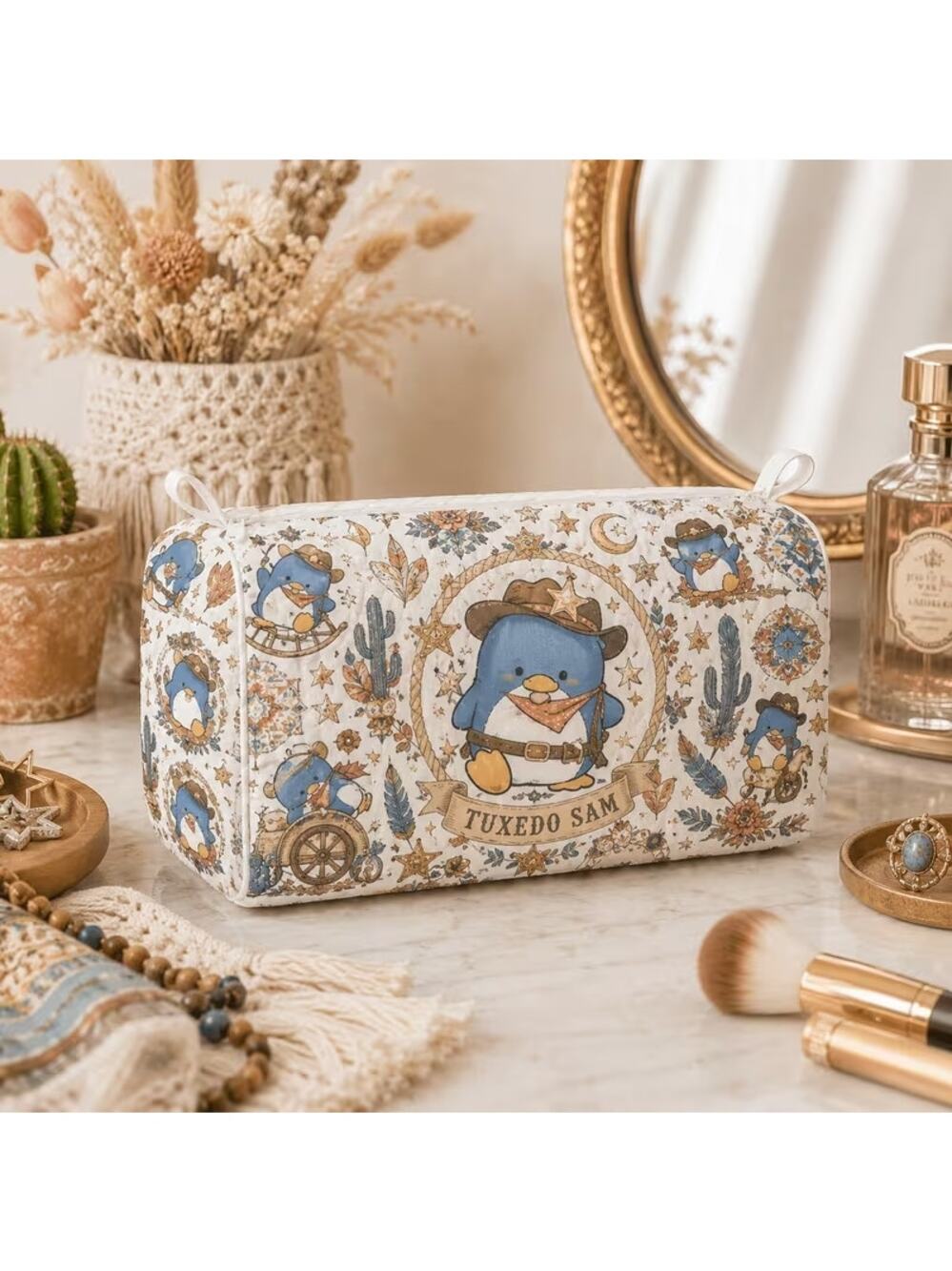 #6795 Quilted Cosmetic bag 10x5x5" , padded, Water Resistant Lining